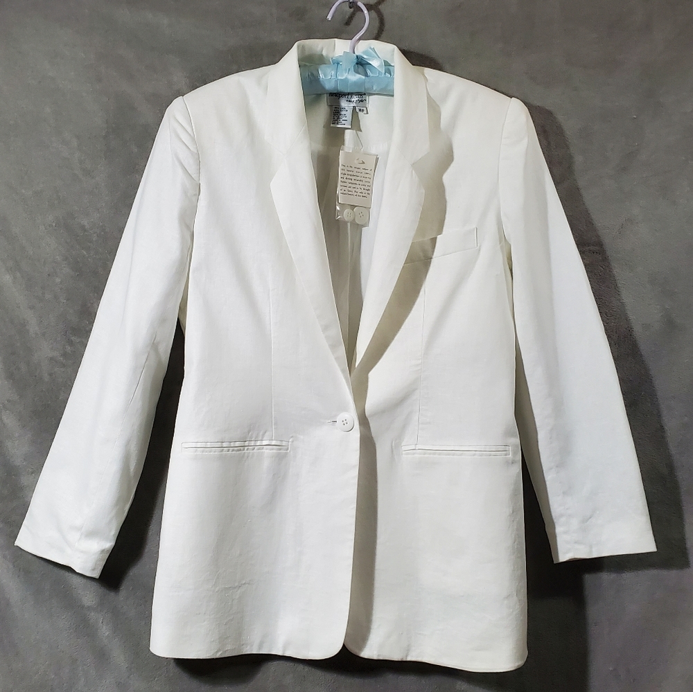 NWT Vintage Newport News Easy Style Linen/Cotton Blazer White Size 10P